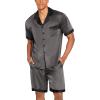 imageEkouaer Men Satin Silk Pajamas Set with Pockets Sleepwear Shorts Satin Summer Loungewear 2 Piece Button Down Set S3XLDark Grey