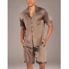 imageEkouaer Men Satin Silk Pajamas Set with Pockets Sleepwear Shorts Satin Summer Loungewear 2 Piece Button Down Set S3XLGeometric Gold