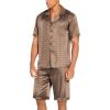 imageEkouaer Men Satin Silk Pajamas Set with Pockets Sleepwear Shorts Satin Summer Loungewear 2 Piece Button Down Set S3XLGeometric Gold