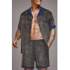 imageEkouaer Men Satin Silk Pajamas Set with Pockets Sleepwear Shorts Satin Summer Loungewear 2 Piece Button Down Set S3XLGeometric Yellow