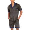 imageEkouaer Men Satin Silk Pajamas Set with Pockets Sleepwear Shorts Satin Summer Loungewear 2 Piece Button Down Set S3XLGeometric Yellow
