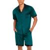 imageEkouaer Men Satin Silk Pajamas Set with Pockets Sleepwear Shorts Satin Summer Loungewear 2 Piece Button Down Set S3XLLake Green