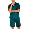 imageEkouaer Men Satin Silk Pajamas Set with Pockets Sleepwear Shorts Satin Summer Loungewear 2 Piece Button Down Set S3XLLake Green