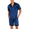 imageEkouaer Men Satin Silk Pajamas Set with Pockets Sleepwear Shorts Satin Summer Loungewear 2 Piece Button Down Set S3XLNavy Blue