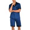 imageEkouaer Men Satin Silk Pajamas Set with Pockets Sleepwear Shorts Satin Summer Loungewear 2 Piece Button Down Set S3XLNavy Blue
