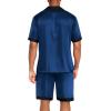 imageEkouaer Men Satin Silk Pajamas Set with Pockets Sleepwear Shorts Satin Summer Loungewear 2 Piece Button Down Set S3XLNavy Blue