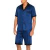 imageEkouaer Men Satin Silk Pajamas Set with Pockets Sleepwear Shorts Satin Summer Loungewear 2 Piece Button Down Set S3XLNavy Blue