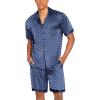 imageEkouaer Men Satin Silk Pajamas Set with Pockets Sleepwear Shorts Satin Summer Loungewear 2 Piece Button Down Set S3XLNavy Blue Geometry