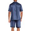 imageEkouaer Men Satin Silk Pajamas Set with Pockets Sleepwear Shorts Satin Summer Loungewear 2 Piece Button Down Set S3XLNavy Blue Geometry