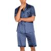 imageEkouaer Men Satin Silk Pajamas Set with Pockets Sleepwear Shorts Satin Summer Loungewear 2 Piece Button Down Set S3XLNavy Blue Geometry