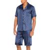 imageEkouaer Men Satin Silk Pajamas Set with Pockets Sleepwear Shorts Satin Summer Loungewear 2 Piece Button Down Set S3XLNavy Blue Geometry