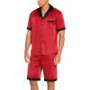 imageEkouaer Men Satin Silk Pajamas Set with Pockets Sleepwear Shorts Satin Summer Loungewear 2 Piece Button Down Set S3XLRed