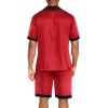imageEkouaer Men Satin Silk Pajamas Set with Pockets Sleepwear Shorts Satin Summer Loungewear 2 Piece Button Down Set S3XLRed