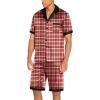 imageEkouaer Men Satin Silk Pajamas Set with Pockets Sleepwear Shorts Satin Summer Loungewear 2 Piece Button Down Set S3XLRed Plaid