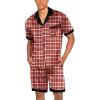 imageEkouaer Men Satin Silk Pajamas Set with Pockets Sleepwear Shorts Satin Summer Loungewear 2 Piece Button Down Set S3XLRed Plaid