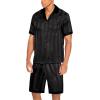 imageEkouaer Men Satin Silk Pajamas Set with Pockets Sleepwear Shorts Satin Summer Loungewear 2 Piece Button Down Set S3XLStripe Black