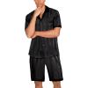 imageEkouaer Men Satin Silk Pajamas Set with Pockets Sleepwear Shorts Satin Summer Loungewear 2 Piece Button Down Set S3XLStripe Black