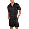 imageEkouaer Men Satin Silk Pajamas Set with Pockets Sleepwear Shorts Satin Summer Loungewear 2 Piece Button Down Set S3XLStripe Black