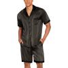 imageEkouaer Men Satin Silk Pajamas Set with Pockets Sleepwear Shorts Satin Summer Loungewear 2 Piece Button Down Set S3XLStripe Black Gold