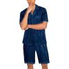 imageEkouaer Men Satin Silk Pajamas Set with Pockets Sleepwear Shorts Satin Summer Loungewear 2 Piece Button Down Set S3XLStripe Navy