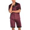 imageEkouaer Men Satin Silk Pajamas Set with Pockets Sleepwear Shorts Satin Summer Loungewear 2 Piece Button Down Set S3XLWine Red
