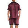 imageEkouaer Men Satin Silk Pajamas Set with Pockets Sleepwear Shorts Satin Summer Loungewear 2 Piece Button Down Set S3XLWine Red