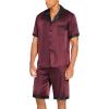 imageEkouaer Men Satin Silk Pajamas Set with Pockets Sleepwear Shorts Satin Summer Loungewear 2 Piece Button Down Set S3XLWine Red