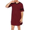 imageEkouaer Mens Nightshirt Comfy Nightwear BigampampTall V Neck Short Sleeve Soft Loose Pajama Sleep ShirtWine Red