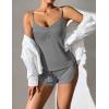 imageEkouaer Women Pajamas Set Cami Sleepwear Lingerie V Neck Soft PJS Set with Shorts SXXLGrey