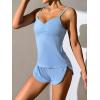 imageEkouaer Women Pajamas Set Cami Sleepwear Lingerie V Neck Soft PJS Set with Shorts SXXLLight Blue