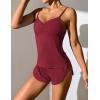 imageEkouaer Women Pajamas Set Cami Sleepwear Lingerie V Neck Soft PJS Set with Shorts SXXLWine Red