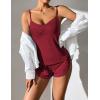 imageEkouaer Women Pajamas Set Cami Sleepwear Lingerie V Neck Soft PJS Set with Shorts SXXLWine Red