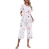 imageEkouaer Womens Pajamas Set Short Sleeve Top With Capri Pants Pjs Lounge ampamp Sleepwear Set SXXL0white With Pink Flowers