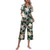 imageEkouaer Womens Pajamas Set Short Sleeve Top With Capri Pants Pjs Lounge ampamp Sleepwear Set SXXLBlackWhite FlowerGreen Leaf