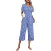imageEkouaer Womens Pajamas Set Short Sleeve Top With Capri Pants Pjs Lounge ampamp Sleepwear Set SXXLBlueWhite Pot