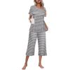 imageEkouaer Womens Pajamas Set Short Sleeve Top With Capri Pants Pjs Lounge ampamp Sleepwear Set SXXLGrayWhite Stripe