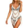 imageEkouaer Beach Swimsuit Cover Up Women Crochet Bikini Coverups Summer Pool Swimwear Tassel DressBeige White
