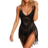 imageEkouaer Beach Swimsuit Cover Up Women Crochet Bikini Coverups Summer Pool Swimwear Tassel DressBlack