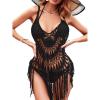 imageEkouaer Beach Swimsuit Cover Up Women Crochet Bikini Coverups Summer Pool Swimwear Tassel DressLight Black