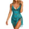 imageEkouaer Beach Swimsuit Cover Up Women Crochet Bikini Coverups Summer Pool Swimwear Tassel DressPeacock Blue