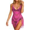 imageEkouaer Beach Swimsuit Cover Up Women Crochet Bikini Coverups Summer Pool Swimwear Tassel DressPink