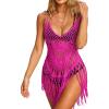 imageEkouaer Beach Swimsuit Cover Up Women Crochet Bikini Coverups Summer Pool Swimwear Tassel DressRose Red