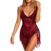 imageEkouaer Beach Swimsuit Cover Up Women Crochet Bikini Coverups Summer Pool Swimwear Tassel DressWine Red