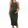 imageEkouaer Maternity Dress Rib Knit Side Slit Stretchy Bodycon Pregnancy Dresses Halter Neck Sleeveless Pregnant ClothesArmy Green