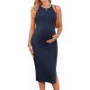 imageEkouaer Maternity Dress Rib Knit Side Slit Stretchy Bodycon Pregnancy Dresses Halter Neck Sleeveless Pregnant ClothesNavy Blue