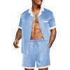 imageEkouaer Men Satin Silk Pajamas Set with Pockets Sleepwear Shorts Satin Summer Loungewear 2 Piece Button Down Set S3XLBlue