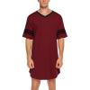 imageEkouaer Mens Nightshirt Comfy Nightwear BigampampTall V Neck Short Sleeve Soft Loose Pajama Sleep ShirtWine Red
