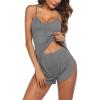 imageEkouaer Women Pajamas Set Cami Sleepwear Lingerie V Neck Soft PJS Set with Shorts SXXLGrey