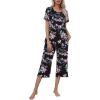 imageEkouaer Womens Pajamas Set Short Sleeve Top With Capri Pants Pjs Lounge ampamp Sleepwear Set SXXL0black With Pink Floral