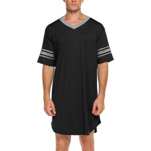 imageEkouaer Mens Nightshirt Comfy Nightwear BigampampTall V Neck Short Sleeve Soft Loose Pajama Sleep ShirtBlack